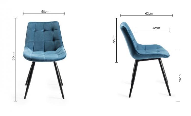 Measurements for the Seurat Blue Velvet Fabric Chair 