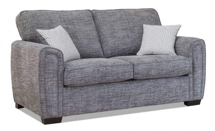 Alstons Memphis 2 seater sofa shown in fabric 7777 with small scatter cushions in fabric 7087. Dark feet. 