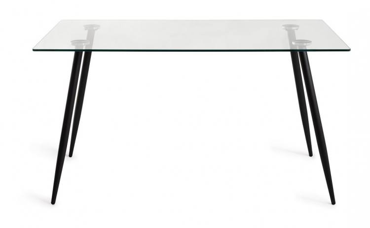 The Bentley Designs Martini Clear Tempered Glass 6 Seater Dining Table with Shiny Sand Black Powder Coated Legs 