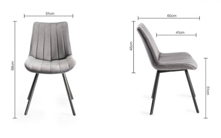 Measurements for the Bentley Designs Fontana Grey Velvet Fabric Chair 