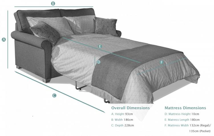 Alstons Poppy 3 Seater Sofa Bed dimensions (open)