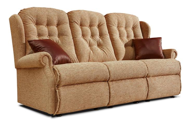 Standard size sofa shown in Finsbury Nutmeg with leather (sold seperately) scatter cushions 