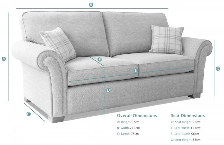 Alstons Lancaster 3 Seater Sofa Bed dimensions (closed)