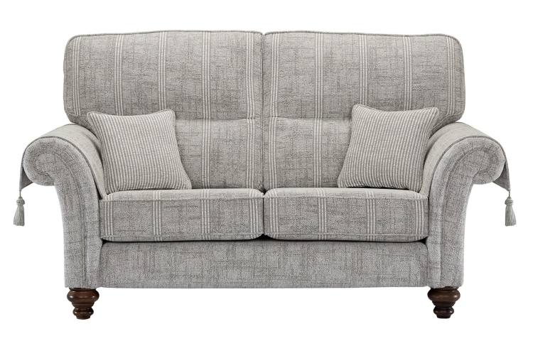 Balmoral 2.5 seater shown in Aberdeen Floral Pebble fabric with Scotland Plain outer and Kilmarnock Pinstripe Pebble scatter cushions