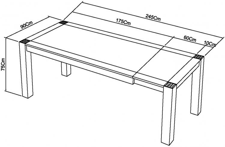 Turin Large Extending Table sizes