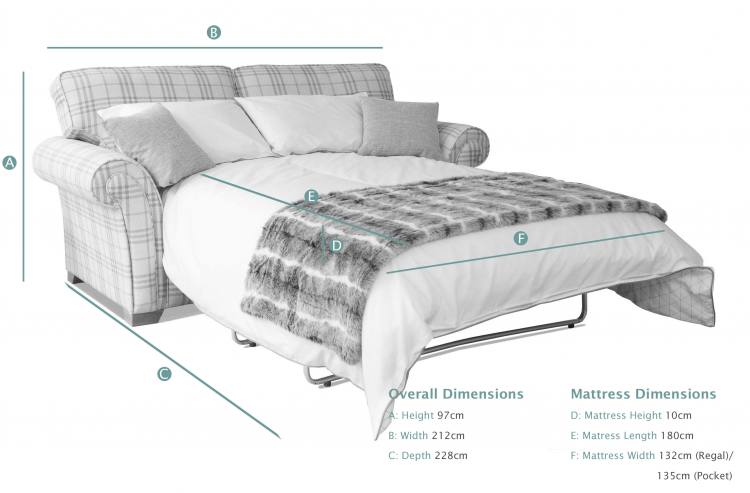 Alstons Lancaster 3 Seater Sofa Bed dimensions (open)