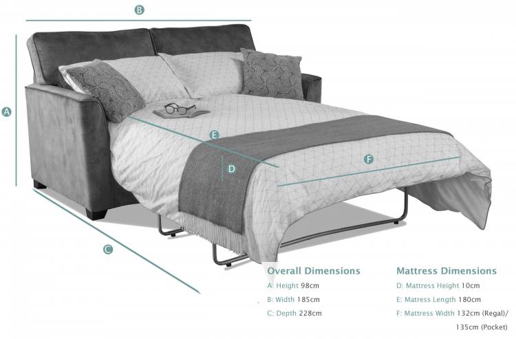 Alstons Reuben 3 Seater Sofa Bed dimensions (open)