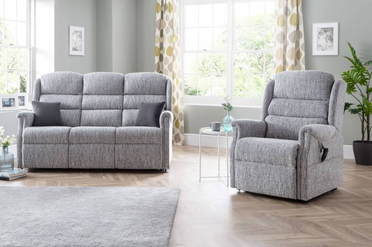 Aintree 3 seater sofa & Riser Recliner chair shown in Alexandra Park Ripple Steel 