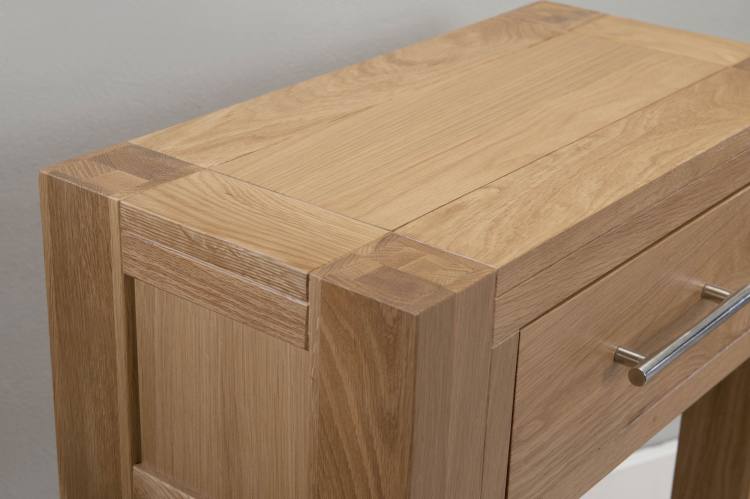 Chunky legs with visible end grain, give the console table a contemporary look