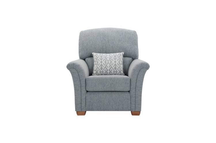 Ideal Upholstery Buckingham Chair in Ferrara Carolina and Florence Sky Cushions