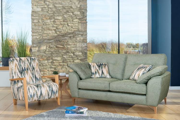 Savannah 2 seater sofa shown in fabric 3800 with Bali Accent chair in 3499 fabric 
