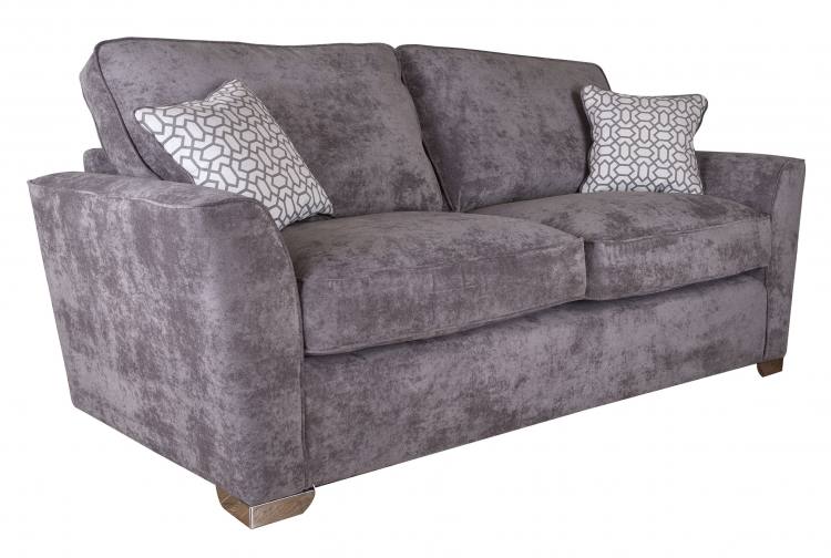 Pictured in Kingston Grey with Salute Pattern Silver scatter cushions and Chrome feet 