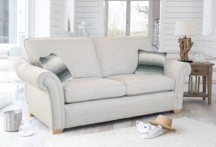 Lancaster 3 seater sofabed shown in fabric 3758 with scatters in 3047