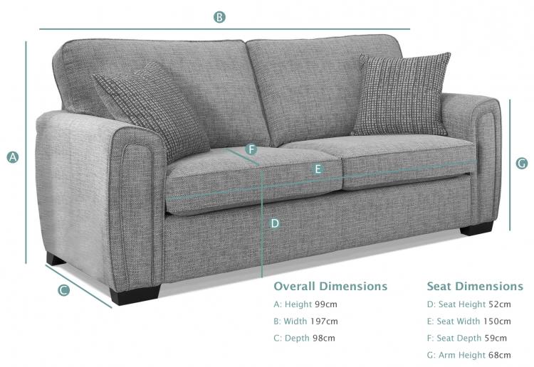 Alstons Memphis 3 Seater Standard Back Sofa Bed dimensions (closed)