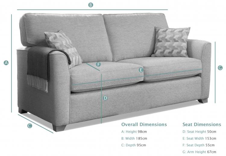 Alstons Reuben 3 Seater Sofa Bed dimensions (closed)