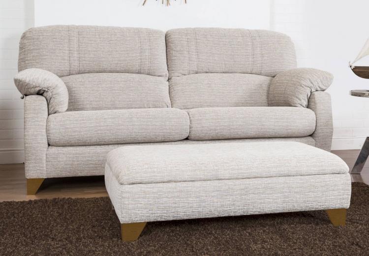 Buoyant Austin 3 seater sofa and footstool in Anya Natural with Mid Oak feet