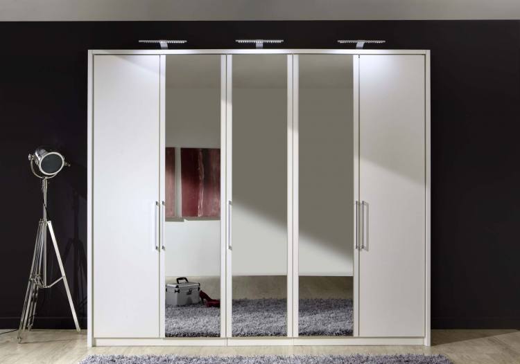 Pictured in White with 3 Mirrored doors. Passe-partout frame and lights sold separately.