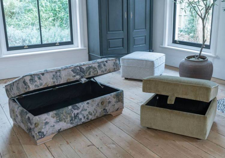 Storage stool shown with Ottoman & footstool in the Evesham range