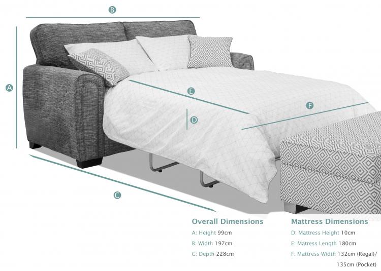 Alstons Memphis 3 Seater Standard Back Sofa Bed dimensions (open)