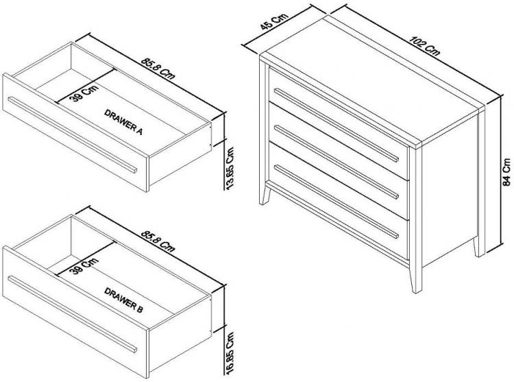 Bentley Designs Rimini Aged Oak & Weathered Oak 3 Drawer Chest Measurements 