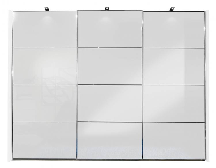 Picture in White with all doors in White Glass. 4 Panels design doors with Chrome handle and trim. Optional Chunky Side Profiles and LED Lights sold separately.