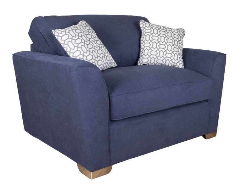 Pictured in Cosmo Navy with Salute Silver pattern scatter cushions and Chrome feet