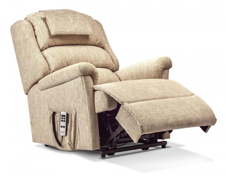 Royale size Riser recliner shown with optional head cushion 
