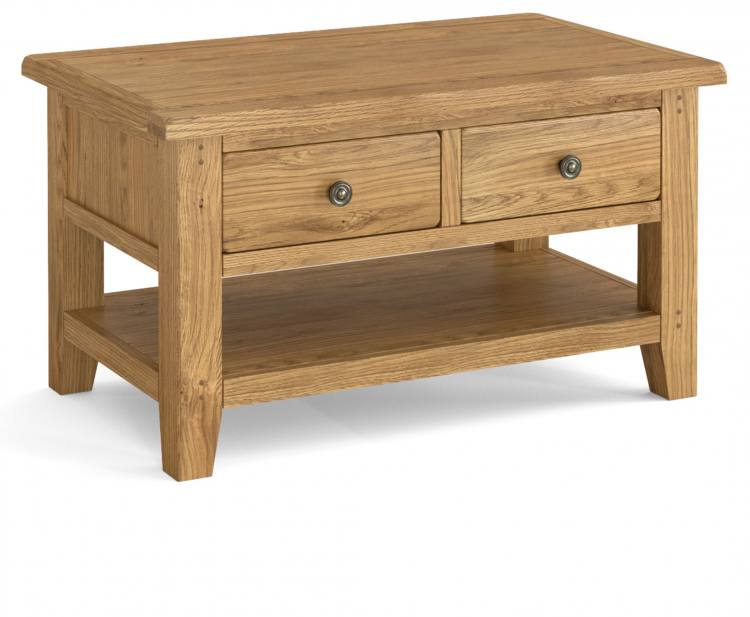 Coffee table shown with round knob handles 