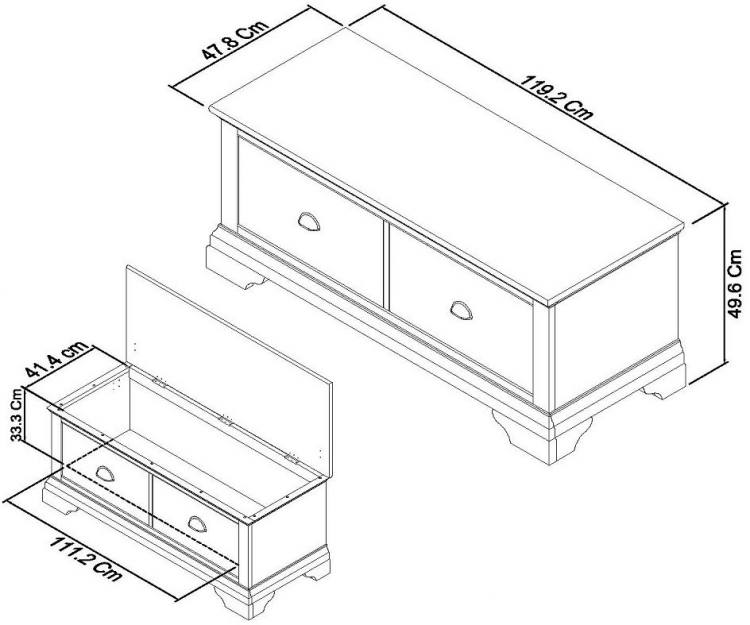 Measurements for the Bentley Designs Hampstead Soft Grey & Pale Oak Blanket Box