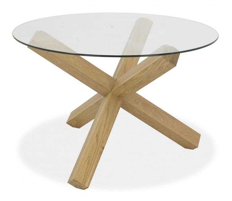 Bentley Designs - Turin Light Oak Circular Glass Dining Table - 4 Seater