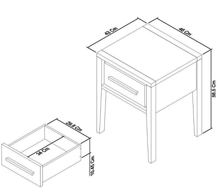 Benley Designs Rimini Aged  Oak & Weathered Oak 1 Dawer Nightstand Meaurements 