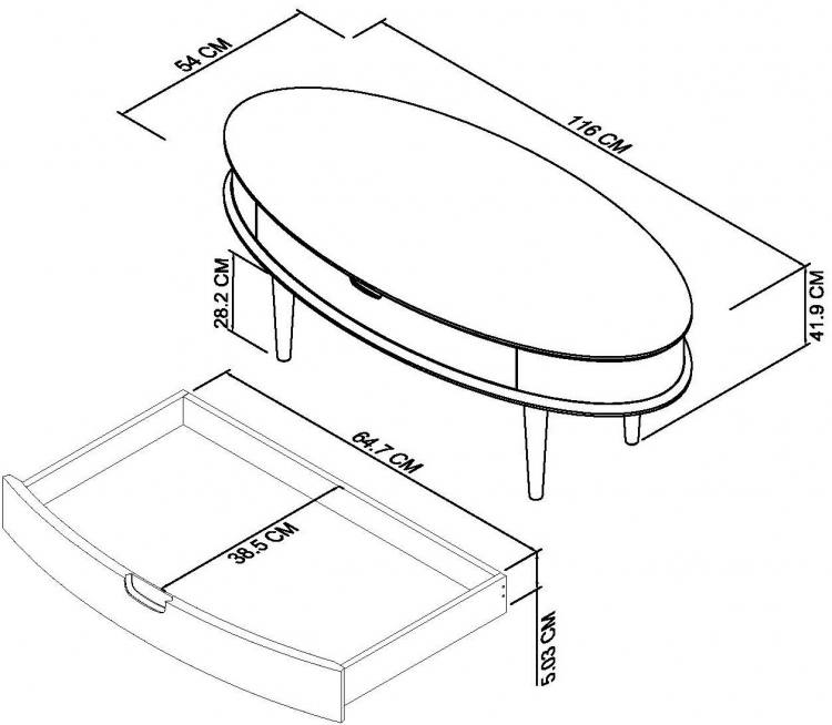 Bentley Designs Dansk Scandi Oak Coffee Table with Drawer Measurements