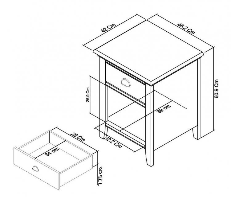 Measurements for the Bentley Designs Hampstead Soft Grey & Pale Oak 1 Drawer Nightstand