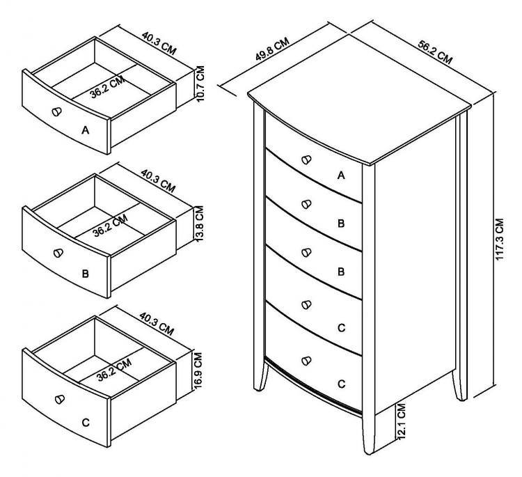 Whitby Scandi Oak & Warm Grey 5 Drawer Chest Measurements 