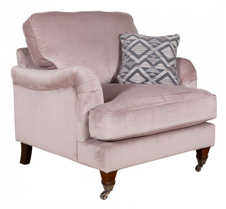 Pictured in Festival Blush, scatter cushion in Khaleesi Dusk with Antique Chrome castor feet