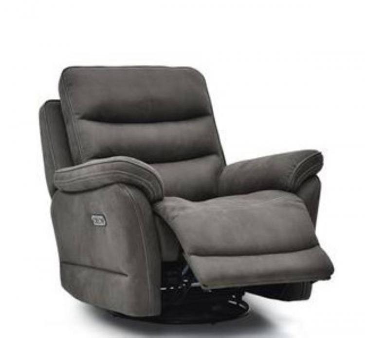 Swivel chair shown with footrest partially raised  