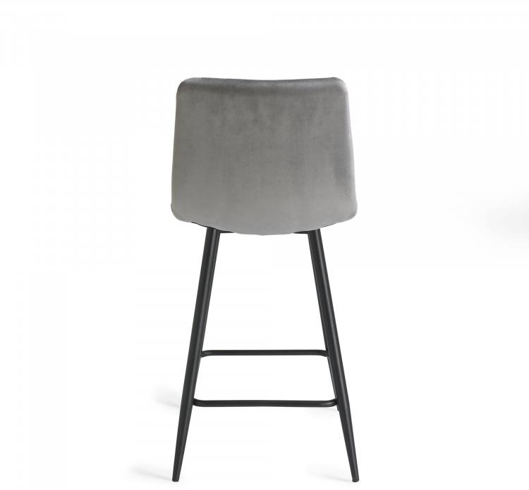 The Back of the Bentley Designs Mondrian Grey Velvet Fabric Bar Stools with Sand Black Powder Coated Legs (Pair) 