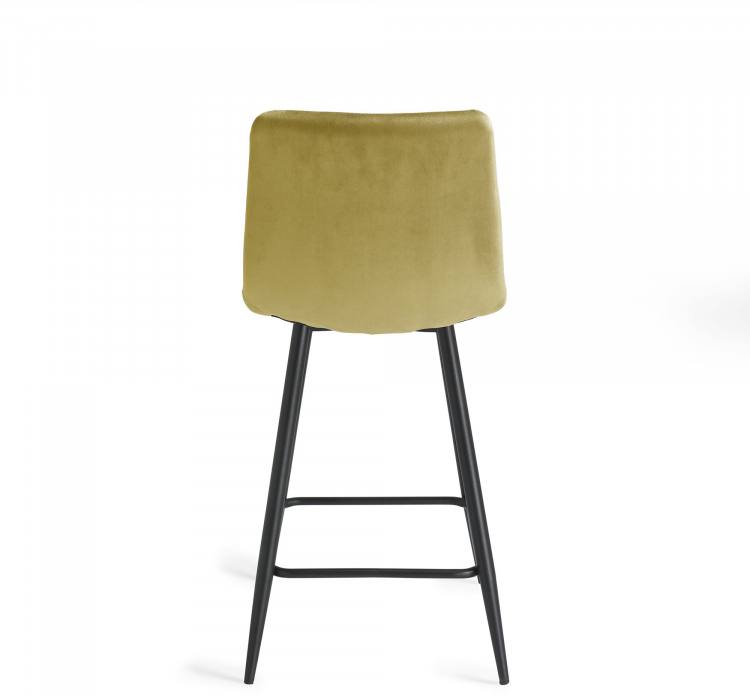 Back of the Bentley Designs Mondrian Mustard Velvet Fabric Bar Stools with Sand Black Powder Coated Legs (Pair)