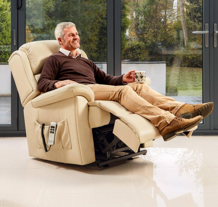 Dual Motor Recliner in Manhattan Cream with Glide feet option