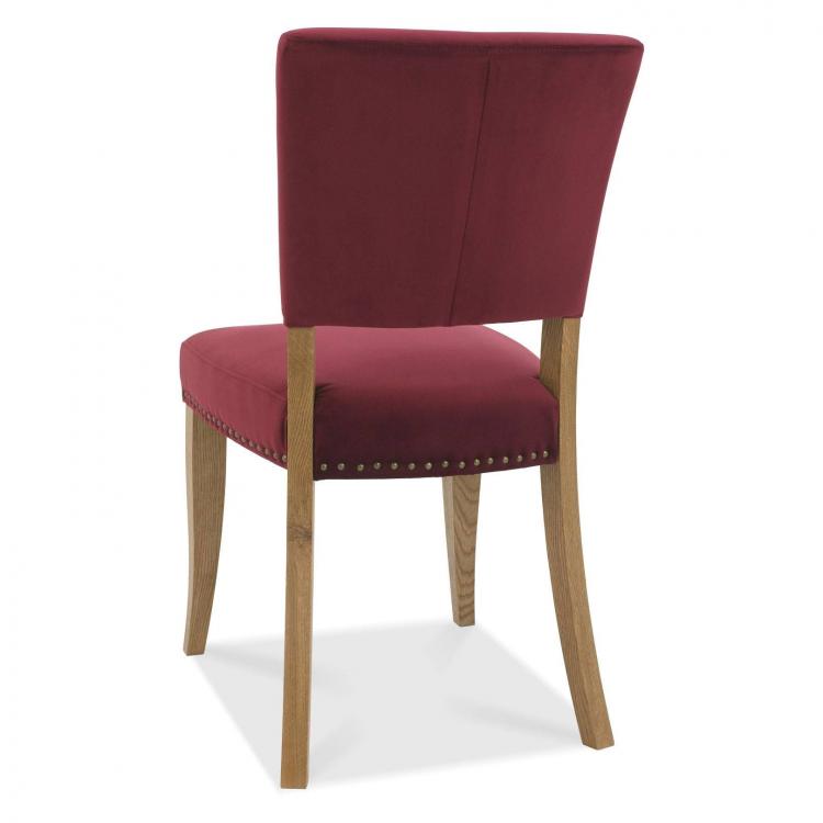 Bentley Designs Rustic Oak Upholstered Chair - Crimson Velvet Fabric