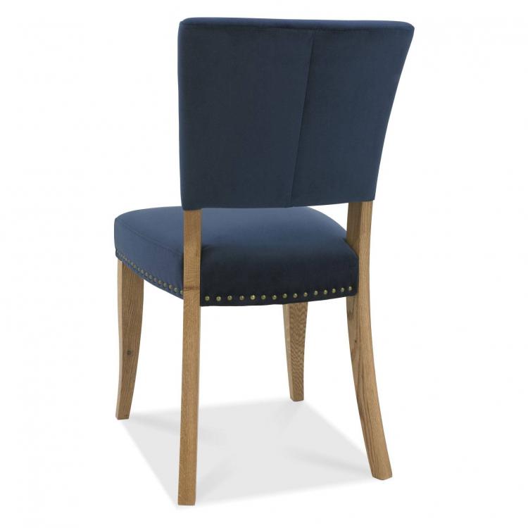 Bentley Designs Rustic Oak Upholstered Chair - Dark Blue Velvet Fabric