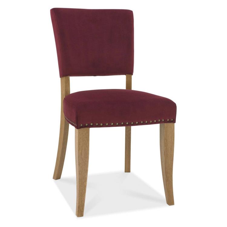 Bentley Designs Rustic Oak Upholstered Chair - Crimson Velvet Fabric