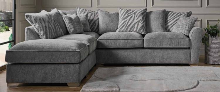 Shown in Loki Silver with Zena Silver Swirl & Spot cushions 
