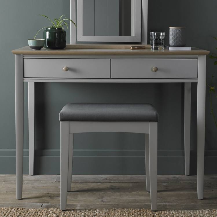 Whitby Scandi Oak & Warm Grey Stool on Display with Dressing Table 