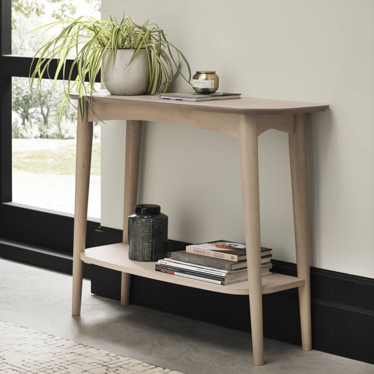 Bentley Designs Dansk Scandi Oak Console with Shelf on Display