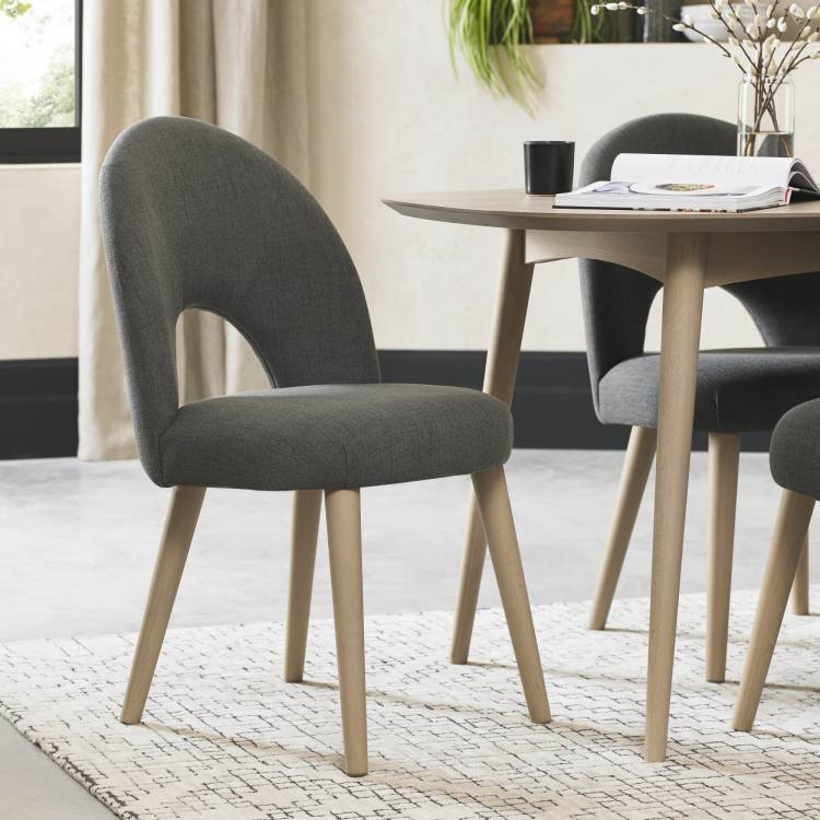 Bentley Designs Dansk Sandi Oak Upholstered Chair in Cold Steel Fabric 