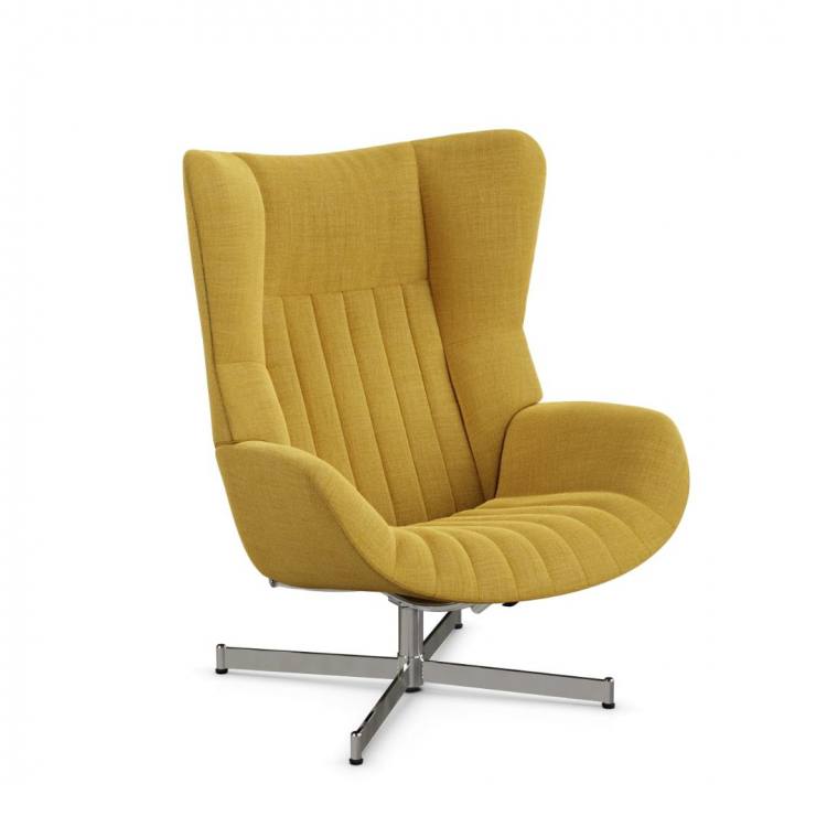 Kebe Firana swivel chair in Lido Yellow fabric with a Fuga 01 swivel chrome base