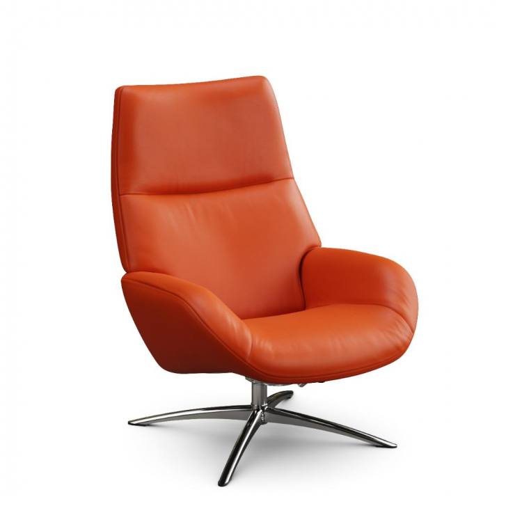 Lotus chair in Orange Balder leather with Sub 27 chrome swivel base 