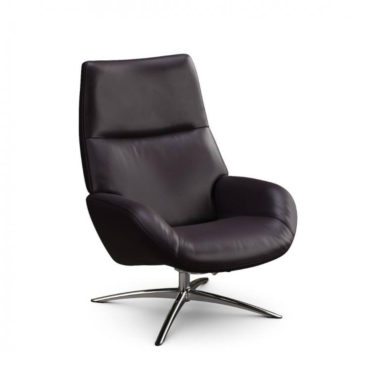 Lotus chair shown in Dark Brown Balder leather with Sub 27 chrome swivel base