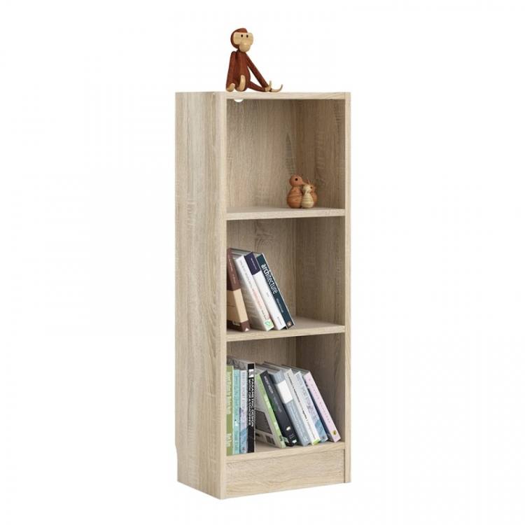 Basic Low Narrow Bookcase (2 Shelves) in Oak Shown Decorated